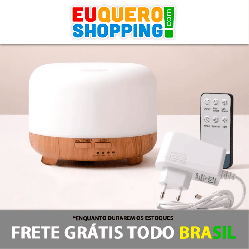 Difusor Ultrassônico de Óleo Essencial "Névoa" de 500ml - 7 cores - Liga na tomada bivolt